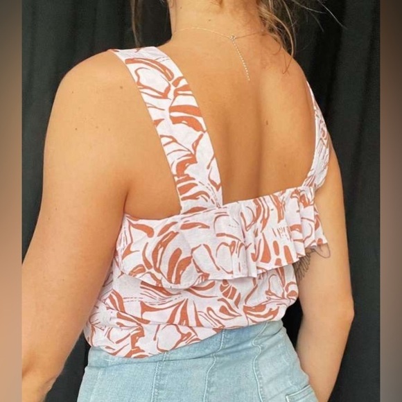 Nine West Ruffle Wide Strap Summer Pink Brown Tank, Size Large - Picture 6 of 10